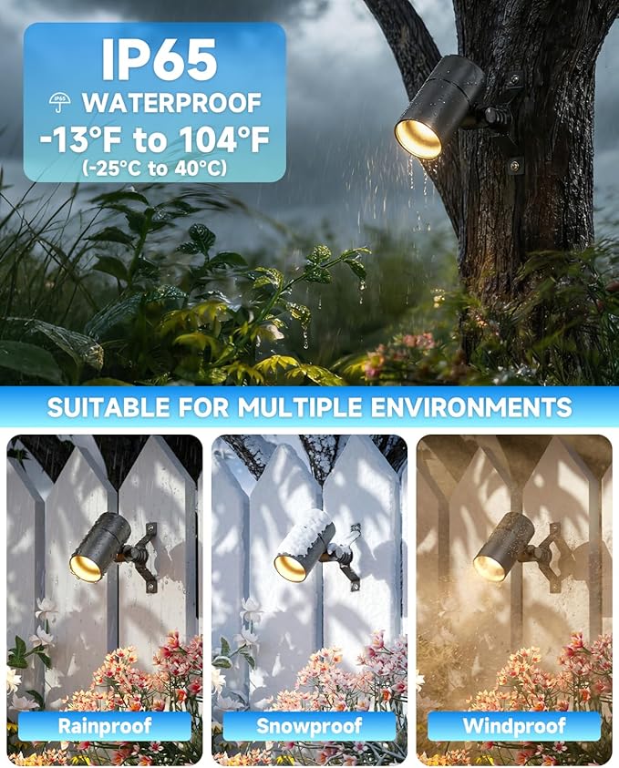 Landscape Down Lighting Low Voltage Spot Lights Outdoor LED Wall Mounted Low Voltage Tree Lights Cast Aluminum Free 5W MR16 LED Bulb Stainless Steel Mounting Bracket 2-Count