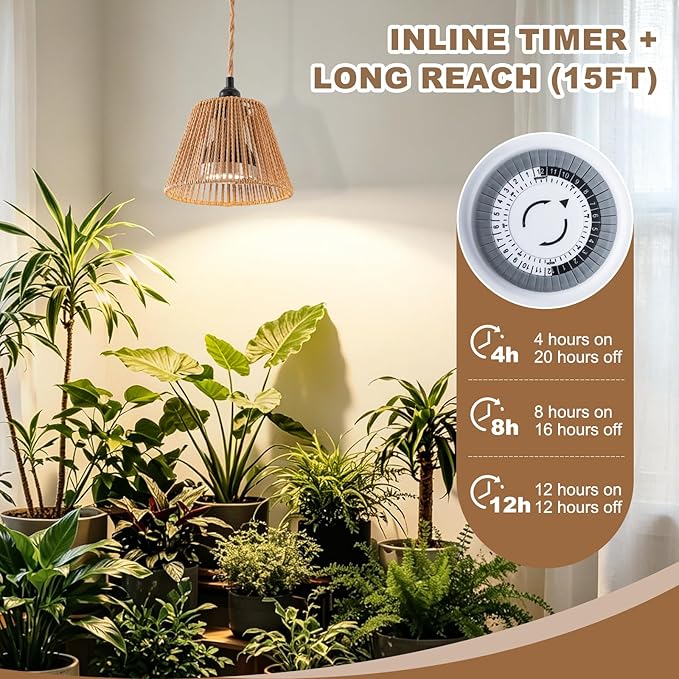 Hanging Grow Lights for Indoor Plants, Full Spectrum Grow Light, with Timer and 15FT Power Cord, 30W Pendant Plant Lights for Indoor Growing, Garden, Flowers, Greenhouse