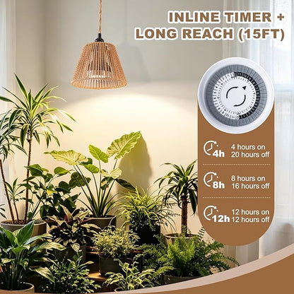 Hanging Grow Lights for Indoor Plants, Full Spectrum Grow Light, with Timer and 15FT Power Cord, 30W Pendant Plant Lights for Indoor Growing, Garden, Flowers, Greenhouse
