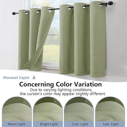 Simplebrand Sage Green Window Valance for Kitchen 14 Inches Long 2 Panels Set, Room Darkening Valance Curtains for Living Room, Grommet Short Privacy Kitchen Curtains for Bedroom Kids Room, 40Wx14L