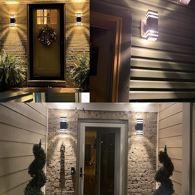 4 Pack Up and Down Lights Outdoor Light Fixture,14W IP65 3000K 1100LM Warm White Outside Door Lights, Wall Light Fixtures for Porch Patio Garage,Modern Outdoor Lights