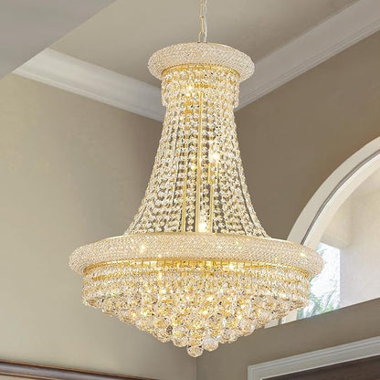 11-Light Empire Crystal Chandelier Light Fixture, Modern Crystal Chandeliers Empire Style K9 Chandeliers Gold Finish Luxury Chandelier for Living Dining Room Bedroom Stairway Foyer Hallway D24"