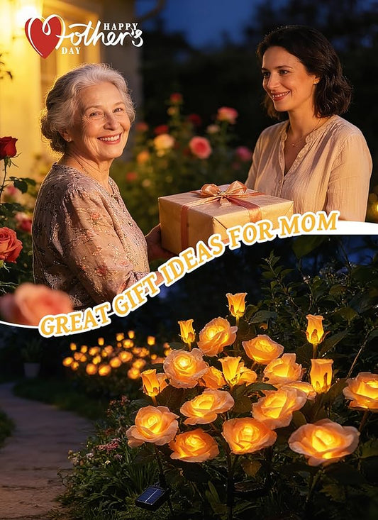 Brightown Outdoor Solar Flower Lights, 4 Pack Solar Garden Light with Larger & More Realistic Champagne Rose, Bigger Solar Panel, Waterproof Solar Lights Outdoor for Yard Garden Lawn Pathway Decor