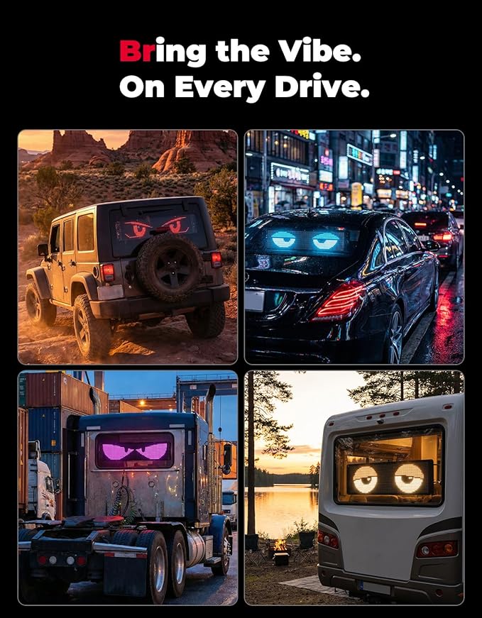 KEMIMOTO Flexible LED Digital Display Screen, Programmable Eye Light for Car Windshield with Remote & App Control, Portable LED Sign for Golf Carts, Festivals, Bars, Home Decorations, Sports Events