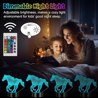 Linkax Horse Gifts for Girls, 3D Illusion Night Light Room Decor 16 Colors Change, Stocking Stuffers for Teen Girls Boys, Christmas Birthday Gifts for 6 7 8 9 10 11 12 Year Old Girl