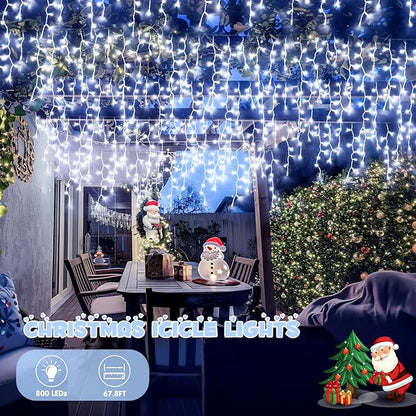 JMEXSUSS Christmas Icicle Lights for Outside: 800 LED White Icicle Lights Outdoor Waterproof - White Christmas String Lights for House Wedding Party Christmas Decoration