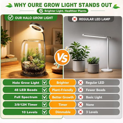 7X Aperture Grow Light for Indoor Plants, Mini Desk Grow Light with Glass Terrarium for Small Plants, Succulents & Moss, Height Adjustable Plant Growing Lamp for Home Office Gift