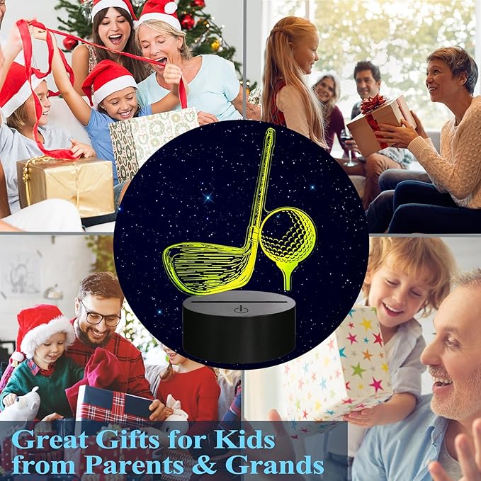 Golf Night Light, Golf Club Gifts, 3D Illusion Lamp with 16 Colors Changing, Timer, 4 Flash Modes and Dimmable, Men Boys Girls Room Decoration, Holiday Xmas Gifts