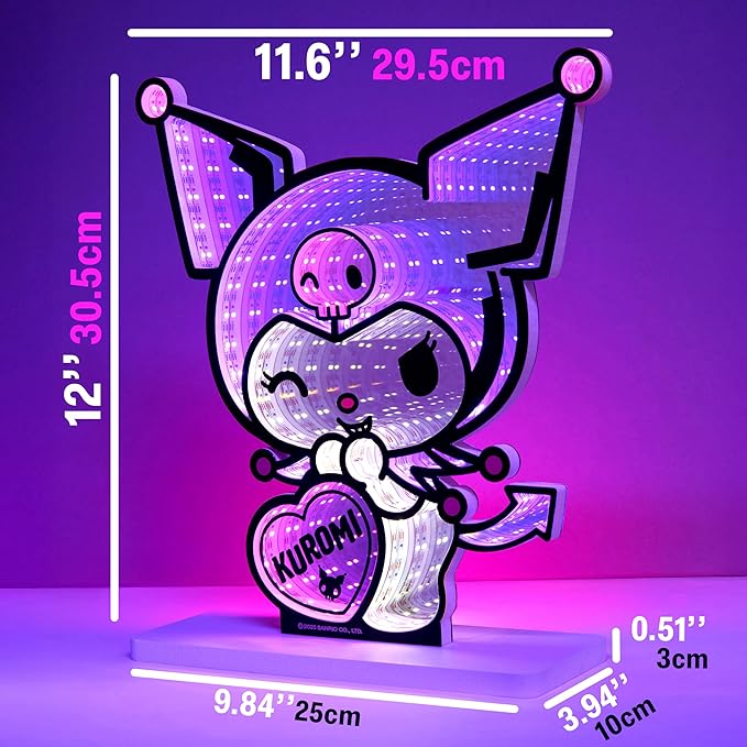 Get Trend Hello Kitty Sanrio 3D LED Light, Infinity Mirror Effect, USB Night Light, Room Decor Bedroom Lamp, Kuromi Kawaii Gifts for Girls Teens Women (Multi Kuromi)