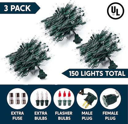 Joiedomi Clear Christmas String Lights Indoor,450(3x150) Mini White Fairy Light Outdoor,93.6FT Decor for Patio Dorm Classroom Bedroom Holiday Wedding Party Garland Birthday Festival,Green Wire