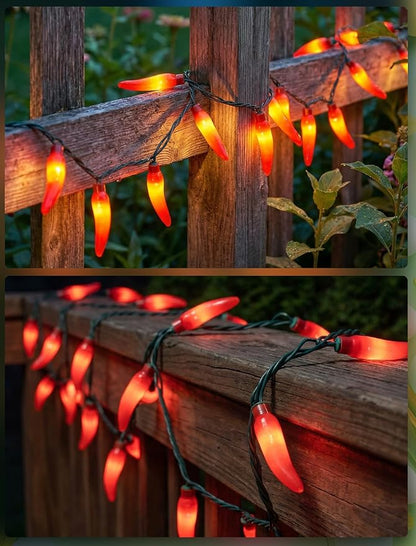 35 LED Red Chili Pepper Christmas Lights, 13.6Ft Outdoor String Lights with Warm White Bulbs, Plug in Fairy Lights for Indoor Party Kitchen Patio Garden Decor, Cook Off Decorations for Cinco De Mayo