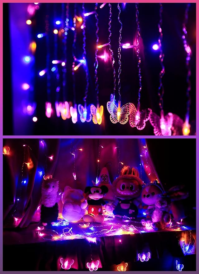 Butterfly Fairy Lights for Bedroom Curtain Ceiling Wall Decor USB Plug-in 120 Led 19.7FT Twinkle String Light with Remote, for Toddler Teen Girls and Christmas Decorations