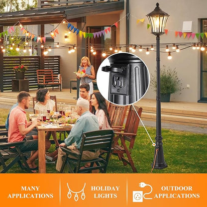 Outdoor Lamp Post Lights with Outlet, Dusk to Dawn Pole Lamp with Patterned Glass, Aluminum Waterproof Outside Street Light with Plug, Hardwired Black Light Pole for Backyard, Garden, Driveway