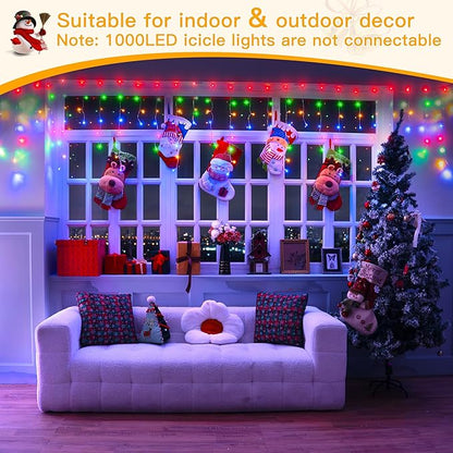 Ollny Icicle Lights for Outside 1000LED 82FT, Multicolor Christmas Light with Remote 8Modes Timers Waterproof Dimmable, Plug in Hanging Lights for Outdoor Indoor House Roof Holiday
