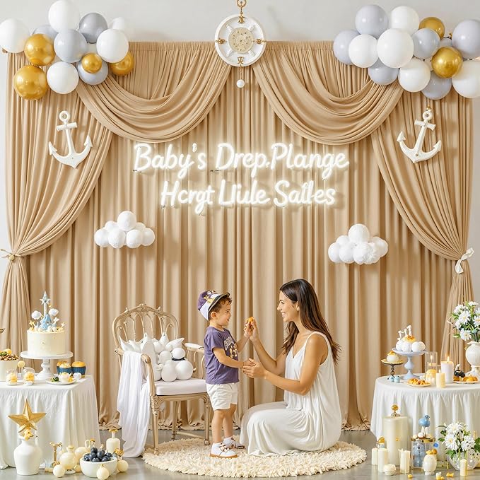 10 ft x 10 ft Wrinkle Free Champagne Backdrop Curtain for Parties, 2 Panels 10ft Polyester Champagne Photo Backdrop Drapes for Graduation Birthday Wedding Party Stage Curtains