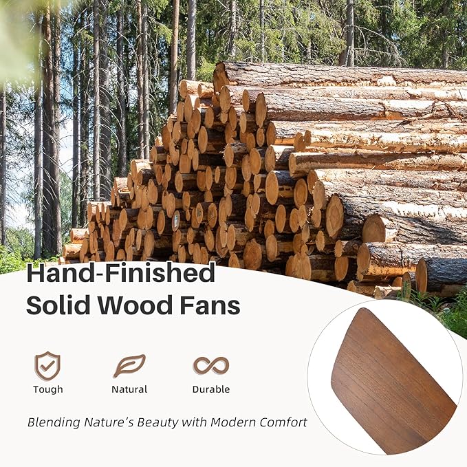 CACI Mall 52 Inch Smart Ceiling Fan without Light, Flush Mount, 3 Blades Solid Wood, Low Profile, Modern, Outdoor/Indoor Ceiling Fans No Light for Bedroom/Farmhouse/Patio
