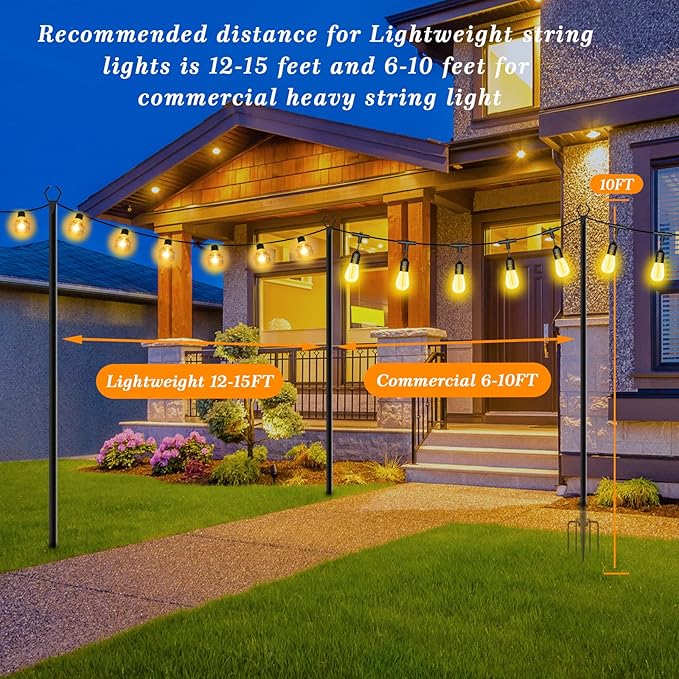 Mutovlin 8 Pack String Light Poles,10 Ft Light Poles for Outside String Lights,Outdoor Lights Pole with Fork,Metal Poles Stand for Patio Deck Backyard (10FT 4 Pack)