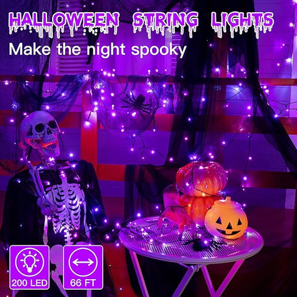 Guhope 66FT 200 LED Halloween Lights, Purple Halloween Lights Outdoor with 8 Lighting Modes, Waterproof String Lights for Halloween Christmas Outdoor Party Yard Garden Decoration