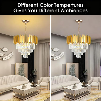 Luxury Gold Crystal Chandelier, W50cm Modern Round Ceiling Hanging Light Adjustable Chain & Dimmable Light Fixture for Dining Living Room Kitchen Island Foyer 7Lights