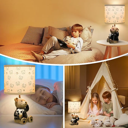 Hamucd Small Bear Table Lamp for Bedroom Nightstand Decor,Animal Nursery Single Bedside Lamp for Kid Study Room,Cute Desk Lamp for Boy Girl Toddler Play Room (Brown)