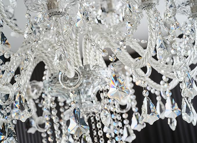 Clear 18 Lights K9 Crystal Chandelier,Chandeliers for Dining Room,Bedroom,Living Room, Candle Pendant Lamp Ceiling Lighting, 39 inch x32 Inch (Color: Clear) with 18pcs 5W E12 LED Bulbs.