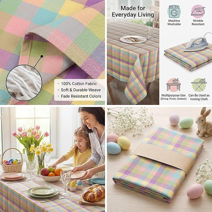 Urban Villa Easter Tablecloth Buffalo Check Table Cloth Tabletop Cover Kitchen Dining Tablecloth 100% Cotton Great Parties Wedding Holiday Dinner Easter Rectangle 60X102 Inches 8-10 Seats Table Cloth