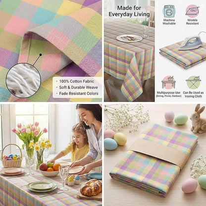 Urban Villa Easter Tablecloth Buffalo Check Table Cloth Tabletop Cover Kitchen Dining Tablecloth 100% Cotton Great Parties Wedding Holiday Dinner Easter Rectangle 60X102 Inches 8-10 Seats Table Cloth