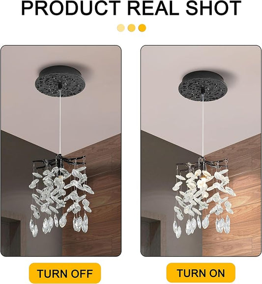 Modern K9 Crystal Tree Branches Chandelier, 8.6in Black 1 Lights Large Ceiling Hanging Light for Dining Room, Round Tassel Ceiling Hanging