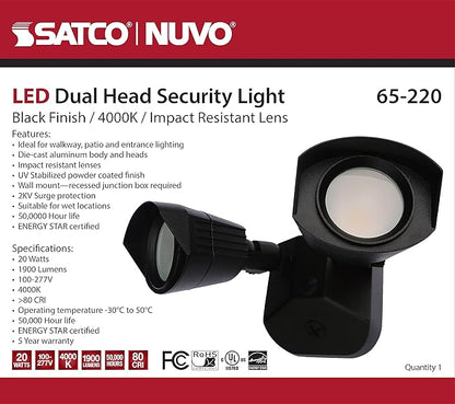 Nuvo 65/220 LED Dual-Head Security Light, 4000K, Black