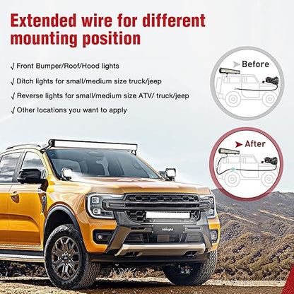 Nilight LED Light Bar Wiring Harness 2 PCS 12 AWG Extension Kit 10 Feet for Off Road Work Lights Driving Fog Boat Lighting