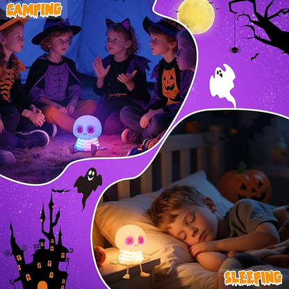 Skull Night Light, Cute Skeleton Lamp, Silicone LED Color Changing & Dimmable Helloween Room Summerween Party Decor, Squishy Rechargeable Bedside Nightlight for Christmas Birthday Gifts