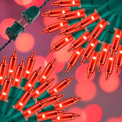 100LIGHTS RED Extra-Bright with End Connectors Christmas Decorative Lights 5.98m UL Certified Mini String Light Set Waterproof for Home Garden Holiday Christmas Tree Party Patio Decor Wedding