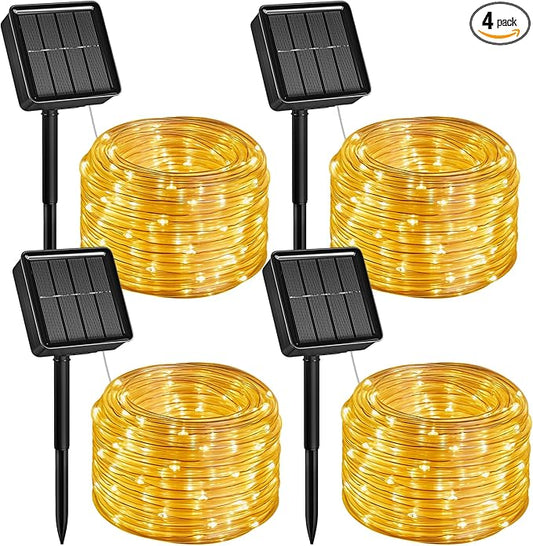 Brightown Solar Rope Lights, 4 Pack 39FT 100 LED Warm White Solar String Lights Outdoor, IP65 Waterproof Solar Powered Fairy Lights with 8 Lighting Modes for Yard Garden Patio Tree Decoration