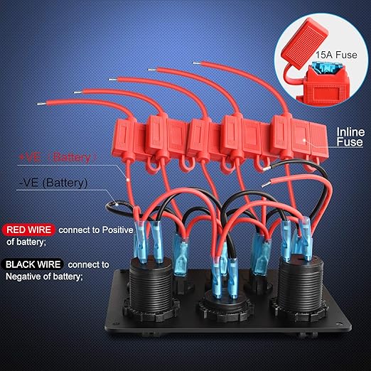 Nilight 90101E 5Gang Multi-Function 5 Gang Rocker Dual USB Charger + Digital Volmeter +12V Outlet Pre-Wired Switch Panel with Circuit Breakers for RV Car Boat Truck Trailer,2 Years Warranty,Blue