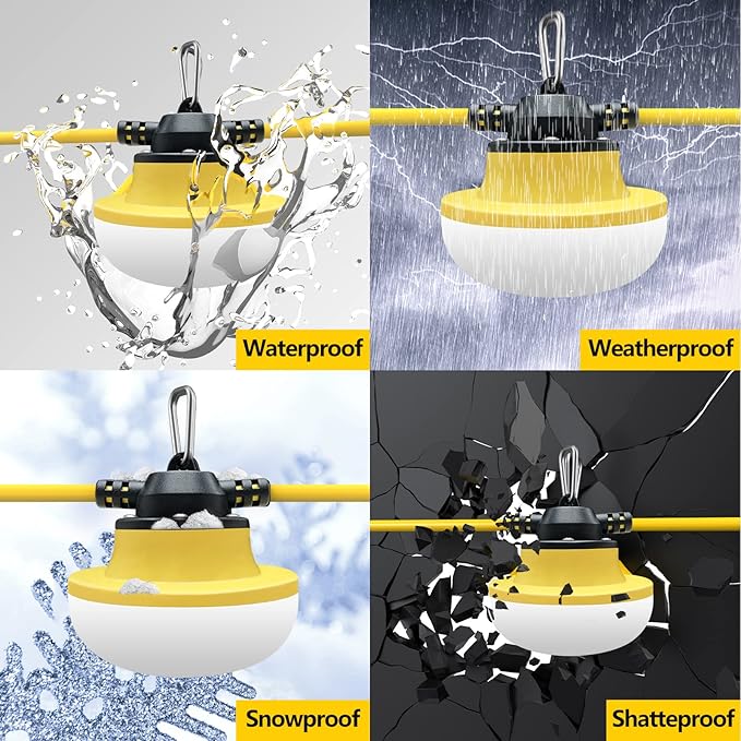 New 200FT Construction String Lights LED Industrial Grade Best for Construction Sites,Renovation, Walkways,Patio,Mine cave,Outdoor Lighting Solutions Use,Free for Climbing Hook 2Prong