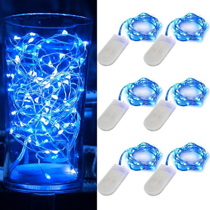 6 Pack Fairy Lights Battery Operated No Remote LED Starry String Lights 30 Micro Starry LEDs on 10ft Copper Wire Light for DIY Wedding Centerpiece Table Decorations (Blue)