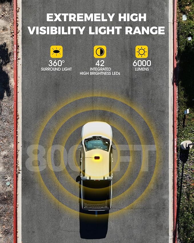 Xprite White Amber Rooftop Emergency Strobe Light Bar, Beacon Safety Flashing Warnin Lights w/Control Panel Magnetic Base for Construction Trucks Plows Postal Security Cars
