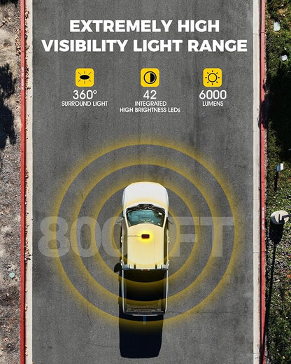 Xprite White Amber Rooftop Emergency Strobe Light Bar, Beacon Safety Flashing Warnin Lights w/Control Panel Magnetic Base for Construction Trucks Plows Postal Security Cars