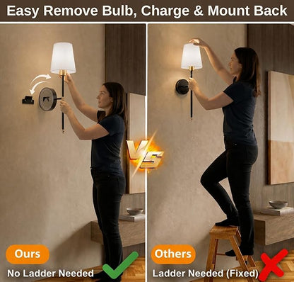 IRONPAX Wall Sconces Battery Operated Set of 2, Wireless Rechargeable Wall Sconce Set of Two, Dimmable Wall Lights with Remote for Bedroom Living Room Hallway Decor (Brushed Nickel, Fabric Shade)