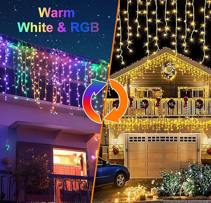 LED Icicle Lights for Outdoor Christmas Decorations,49Ft 600 LEDs Color Changing Christmas Fairy Light,APP & Remote Control,17 Lighting Modes,Plug in RGB hanging Curtain Lights for Xmas Party