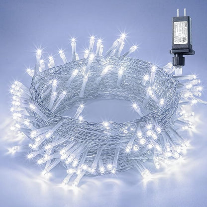 oopswow LED String Lights by White, 100LED Plug in Fairy String Lights with 8 Modes for Indoor and Outdoor Party Wedding Home Patio Lawn Garden Christmas Supplies-White