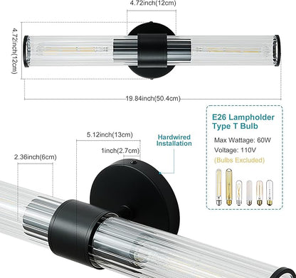 Bathroom Vanity Light Fixtures, Black Wall Sconces in Threaded Glass, Modern Wall Light for Bathroom Living Room Bedroom, Hallway - Bulb Not Included