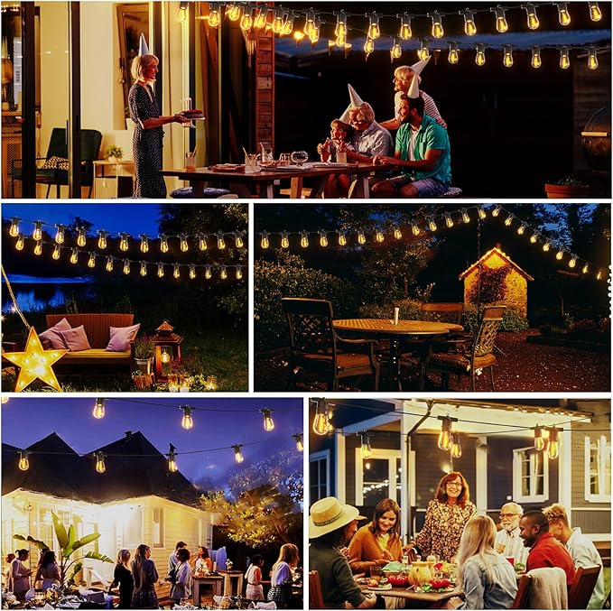 Outdoor String LED Patio Lights - 100Ft 30M Outside Waterproof Light with Remote Dimmable S14 Shatterproof Bulb Connectable Hanging Outdoor Electric Lighting for Backyard Yard Easter Gifts for men