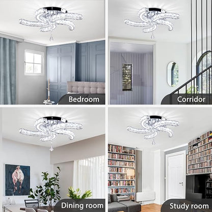 19.7" Dimmable Crystal Chandeliers Modern Crystal Ceiling Light Fixtures Acrylic 5 Arms Led Flush Mount Ceiling Light Lamp for Dining Room Living Room Bedroom Hallway Remote Control