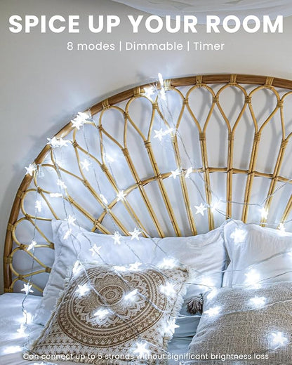 Star String Lights 59 Ft 100 LED Christmas Lights Plug in with Remote Timer Connectable Twinkle Lights for Bedroom Wedding Christmas Tree Indoor Outdoor Decor, Cool White
