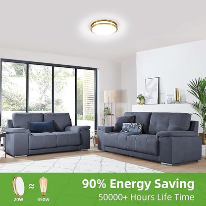 Hlite 36W 13inch LED Flush Mount Ceiling Light Fixture,3600LM 5000K Super Bright Natural Daylight,Low Profile LED Ceiling Light Flush Mount for Bedroom,Kitchen,Bathroom,Hallway(Gold 1Pack)