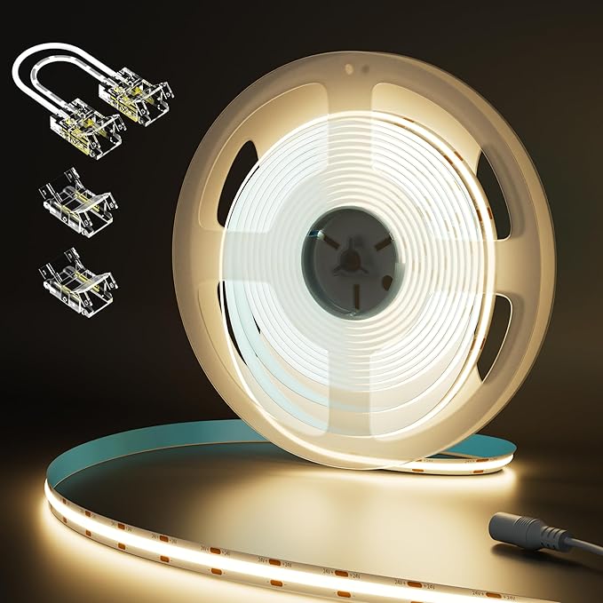 MIWISE COB LED Strip 20ft/6.1m,CRI 90+ Warm White 3000K High Lumen Super Bright Flexible DC24V LED Tape Light,for Cabinet Home Office DIY Lighting Projects(Adapter & Controller NOT Included)