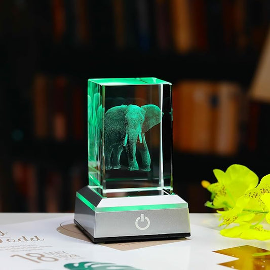 3D Crystal Elephant Gifts - Crystal Figurines for Women & Men - Home Office Decor & Night Light