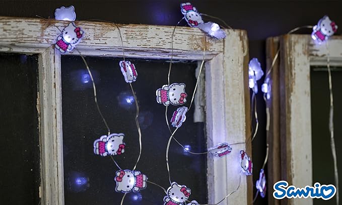 Silver Buffalo Sanrio Hello Kitty Strawberry Dress 20ct Decorative String Lights, 7 Feet Long, Battery Powered (2 AA Batteries Included), Cool White LED, Indoor Use Only