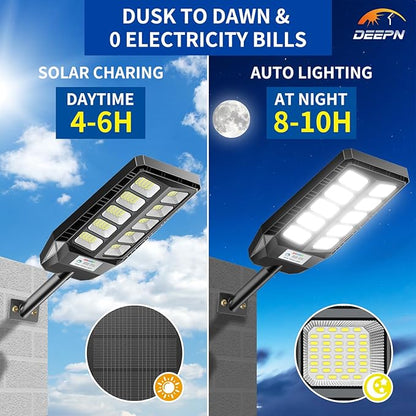 Solar Lights Outdoor, IP66 Waterproof Street Lights Outdoor, 6500K Dusk to Dawn Solar Security Flood Lights Motion Sensor with Remote Control for Yard, Entryway Garage, Porch 4 Pack